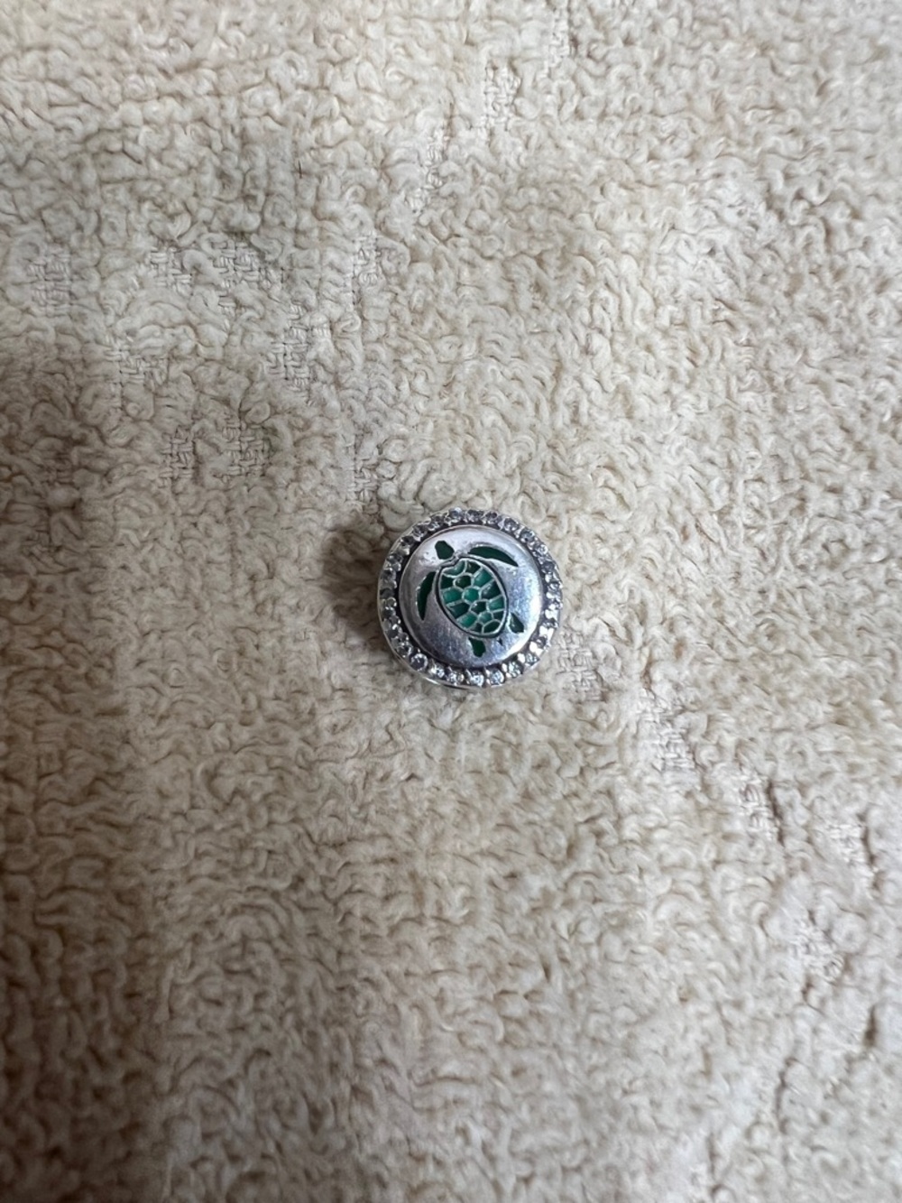 Pandora Silver Turtle Charm with Green Enamel and Rhinestone Halo-Savannah GA